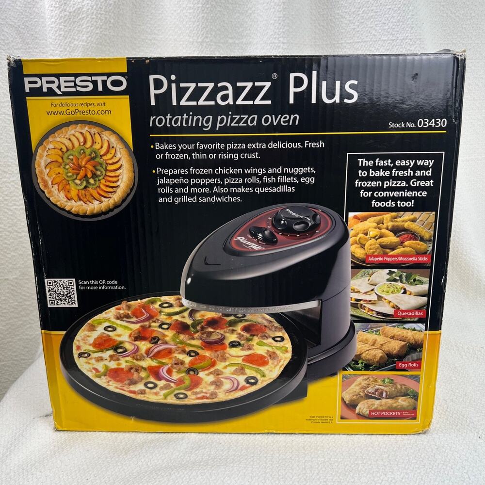 Presto Pizzazz Plus 03430 Rotating Pizza Oven Black New Open Box Tested